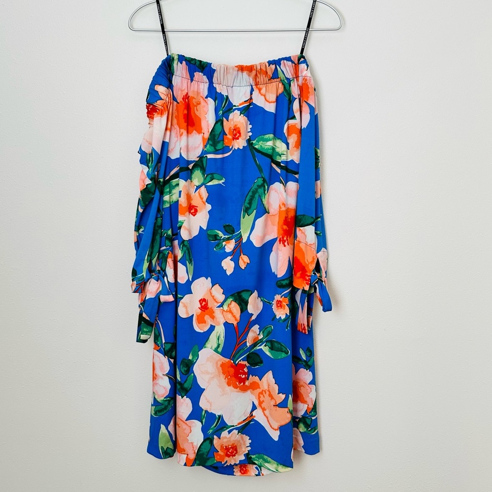 Vince Camuto off shoulder Tie Sleeve mini Dress floral - Picture 4 of 7